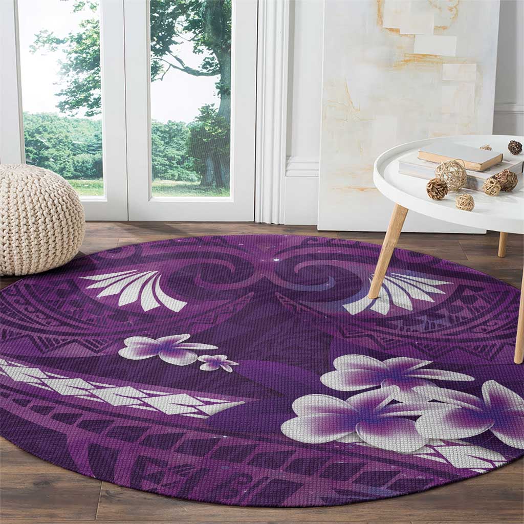 Purple Polynesia Round Carpet Tribal Pattern Tropical Frangipani