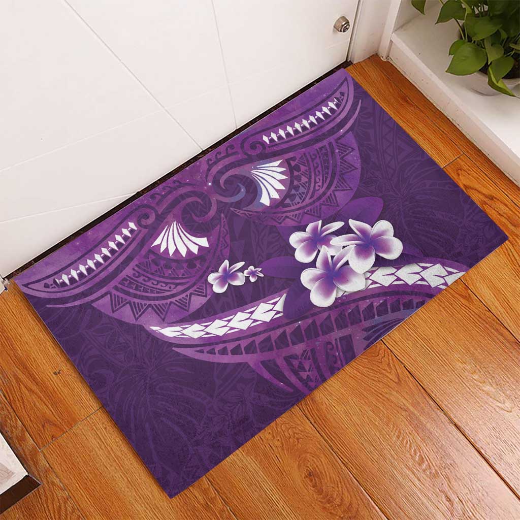 Purple Polynesia Rubber Doormat Tribal Pattern Tropical Frangipani