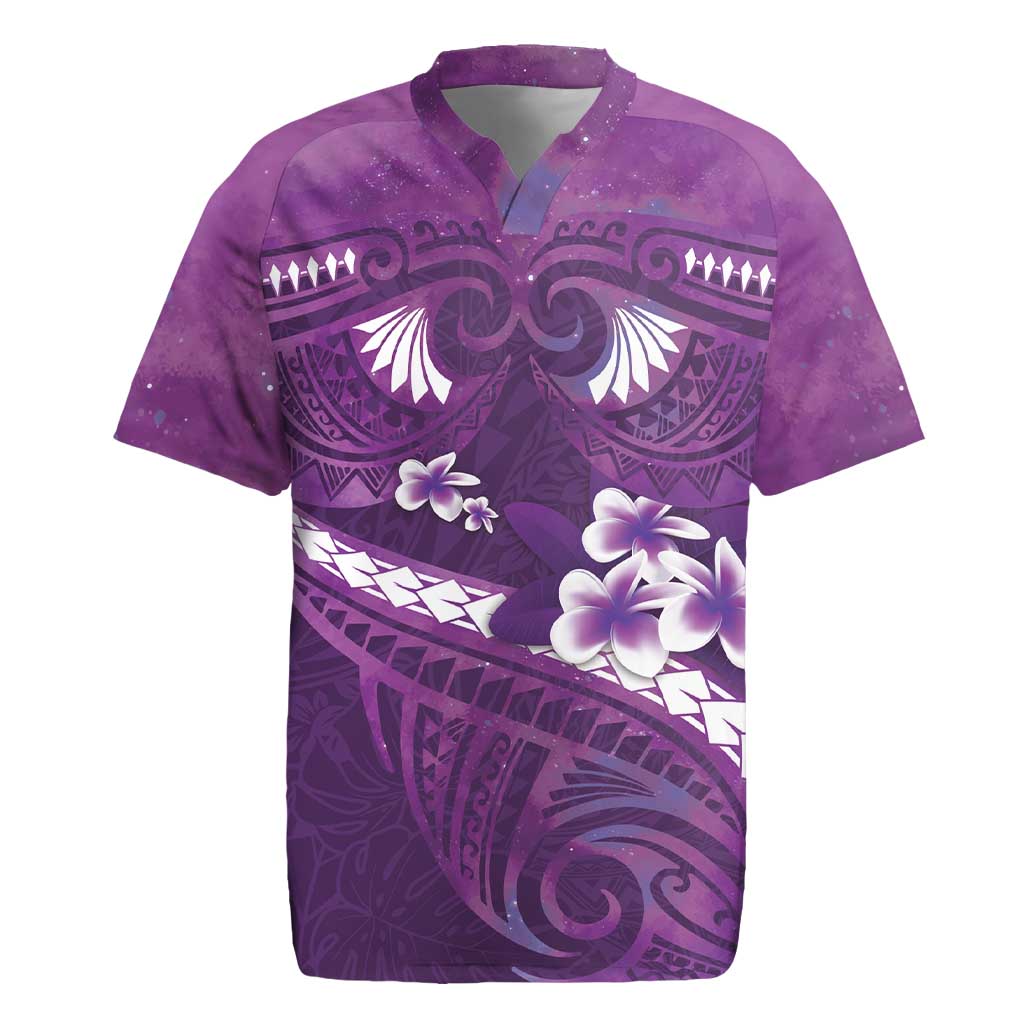 Purple Polynesia Rugby Jersey Tribal Pattern Tropical Frangipani
