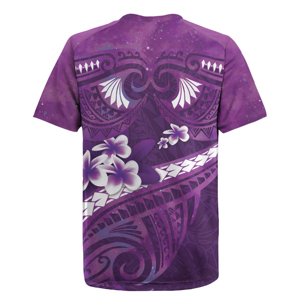 Purple Polynesia Rugby Jersey Tribal Pattern Tropical Frangipani