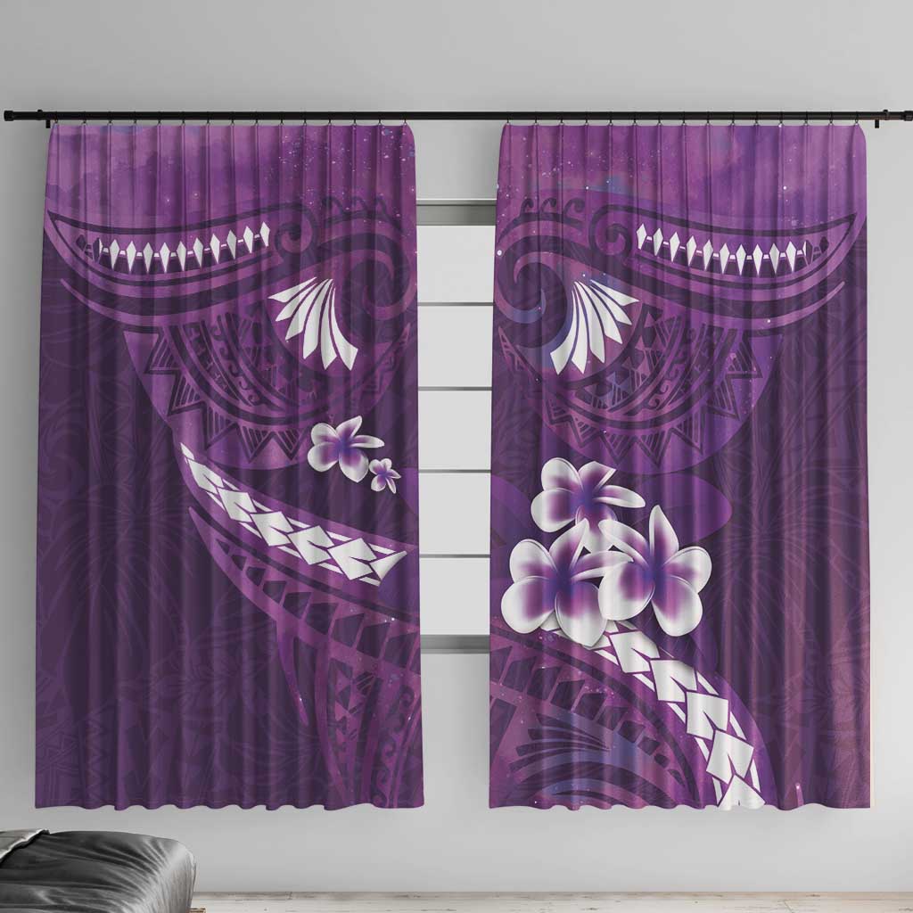 Purple Polynesia Window Curtain Tribal Pattern Tropical Frangipani