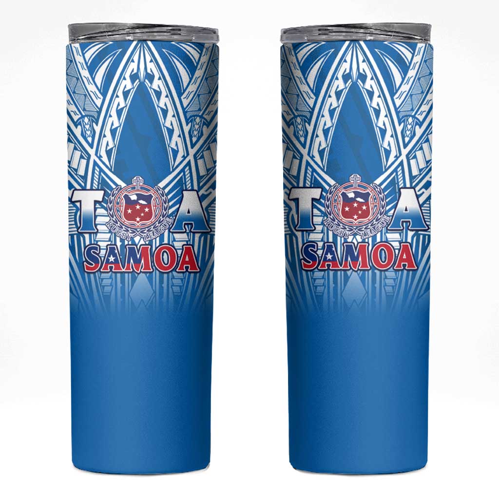 Samoa Rugby Skinny Tumbler Toa Samoa Polynesian Pacific Blue Version