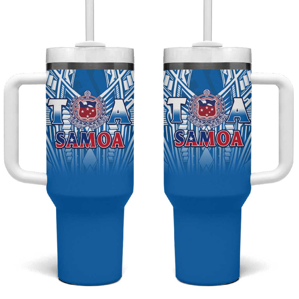 Samoa Rugby Tumbler With Handle Toa Samoa Polynesian Pacific Blue Version