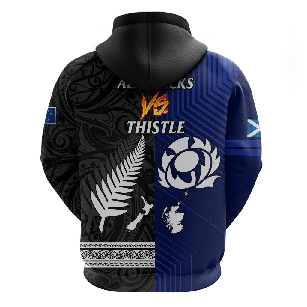 New Zealand and Scotland Rugby Hoodie All Black Maori With Thistle Together LT14 - Polynesian Pride
