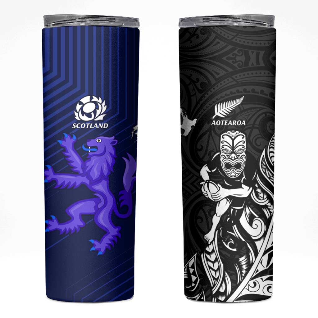 New Zealand and Scotland Rugby Skinny Tumbler All Black Maori With Thistle Together