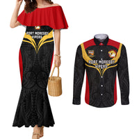 Papua New Guinea Rugby Couples Matching Mermaid Dress and Long Sleeve Button Shirts Port Moresby Vipers PNG Polynesian Pattern LT14 Black - Polynesian Pride