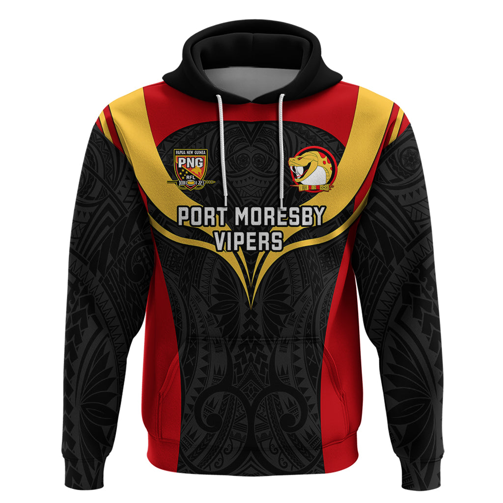 Papua New Guinea Rugby Hoodie Port Moresby Vipers PNG Polynesian Pattern LT14 Black - Polynesian Pride