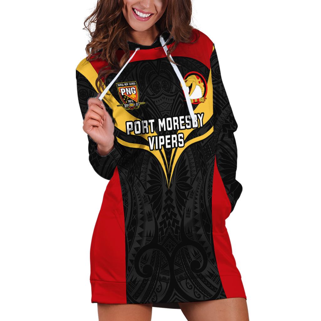Papua New Guinea Rugby Hoodie Dress Port Moresby Vipers PNG Polynesian Pattern LT14 Black - Polynesian Pride