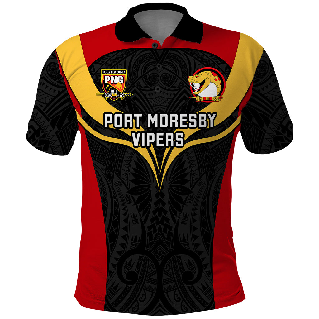 Papua New Guinea Rugby Polo Shirt Port Moresby Vipers PNG Polynesian Pattern LT14 Black - Polynesian Pride