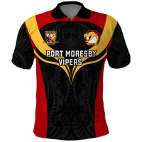 Papua New Guinea Rugby Polo Shirt Port Moresby Vipers PNG Polynesian Pattern LT14 Black - Polynesian Pride