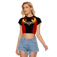 Papua New Guinea Rugby Raglan Cropped T Shirt Port Moresby Vipers PNG Polynesian Pattern LT14 Female Black - Polynesian Pride