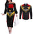 Custom Papua New Guinea Rugby Couples Matching Off The Shoulder Long Sleeve Dress and Long Sleeve Button Shirts Port Moresby Vipers PNG Polynesian Pattern LT14 Black - Polynesian Pride