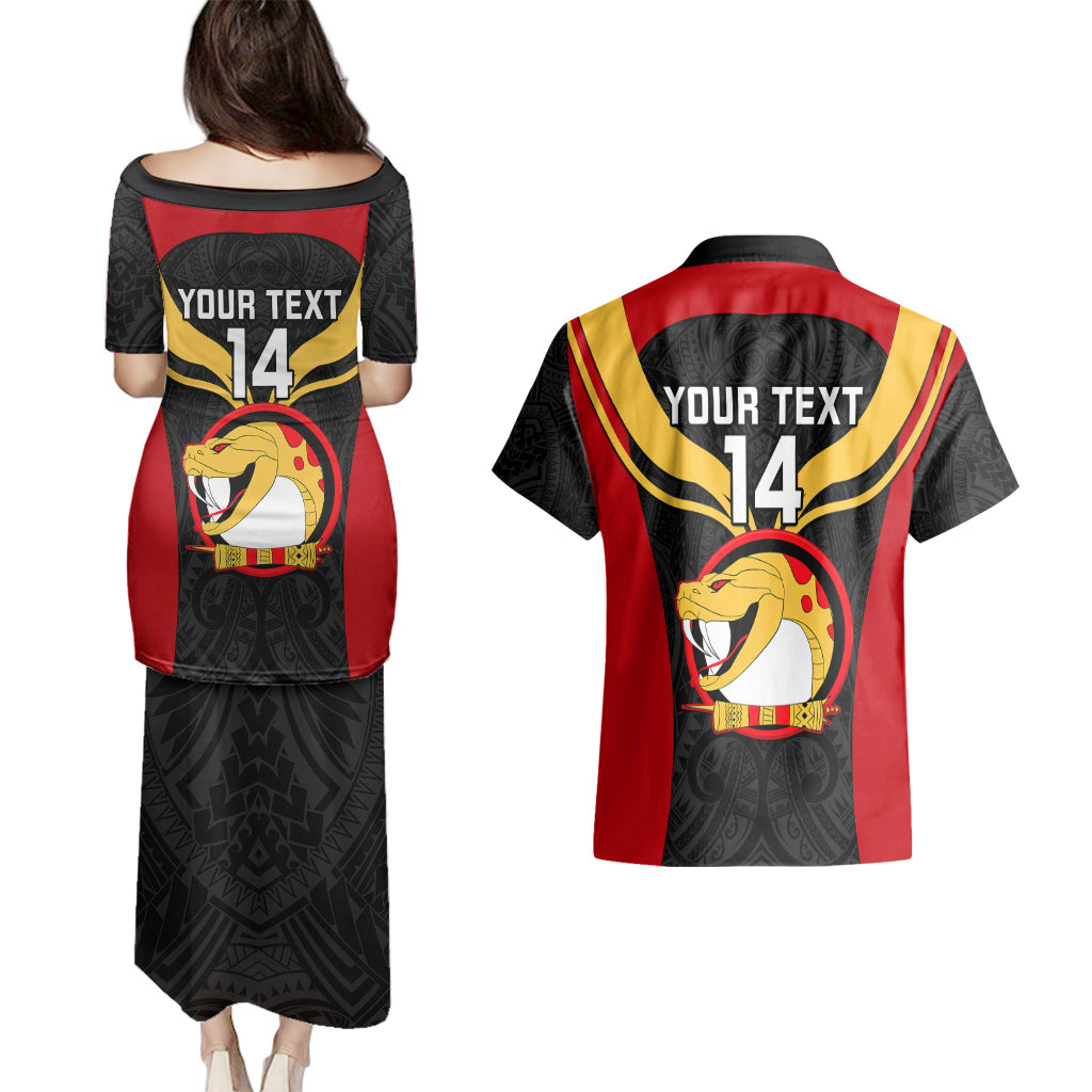 Custom Papua New Guinea Rugby Couples Matching Puletasi Dress and Hawaiian Shirt Port Moresby Vipers PNG Polynesian Pattern LT14 - Polynesian Pride