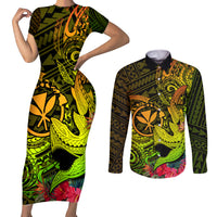 Hawaii Couples Matching Short Sleeve Bodycon Dress and Long Sleeve Button Shirts Kanaka Map With Polynesian Shark Tattoo Reggae Unique LT14 Reggae - Polynesian Pride