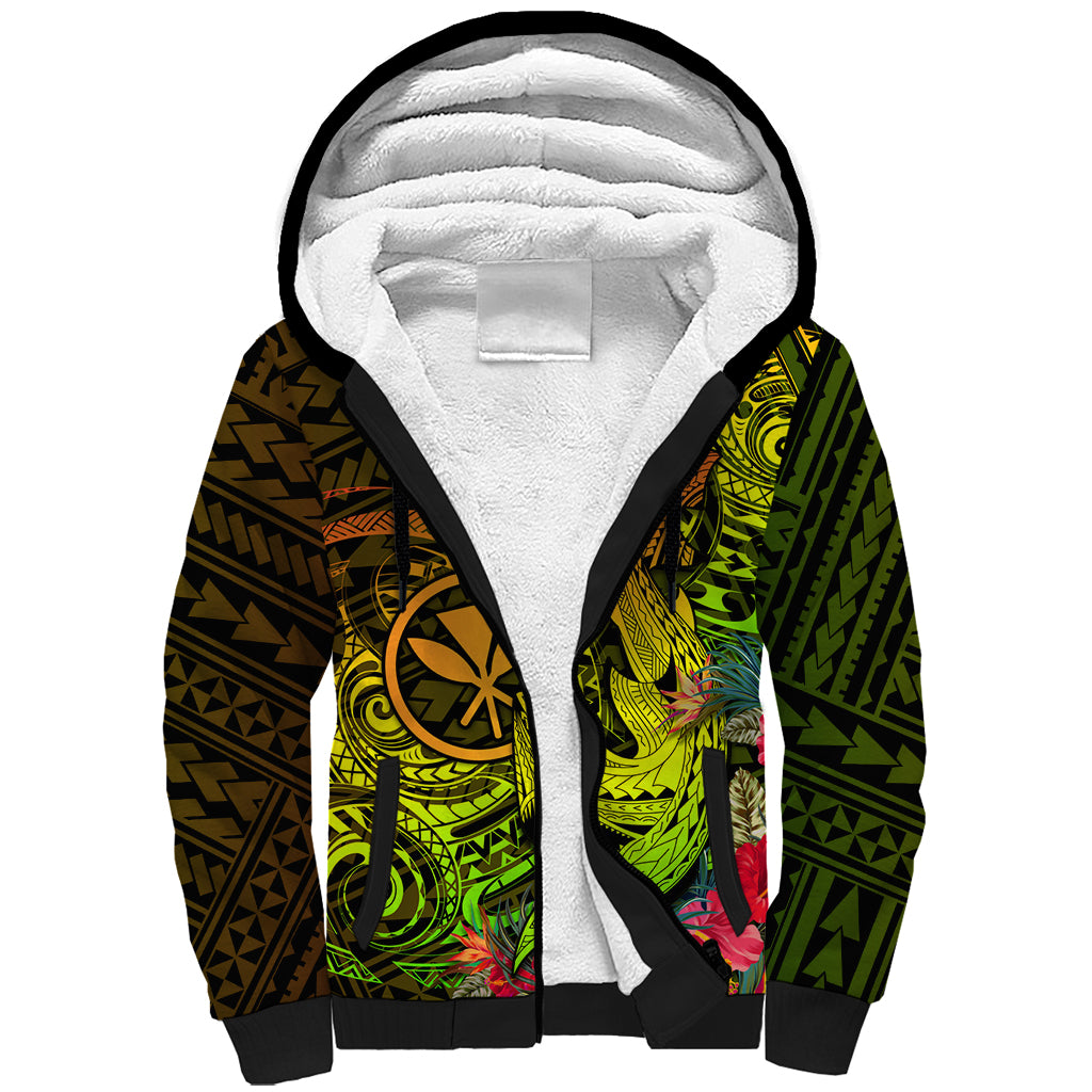 Hawaii Sherpa Hoodie Kanaka Map With Polynesian Shark Tattoo Reggae Unique LT14 Unisex Reggae - Polynesian Pride