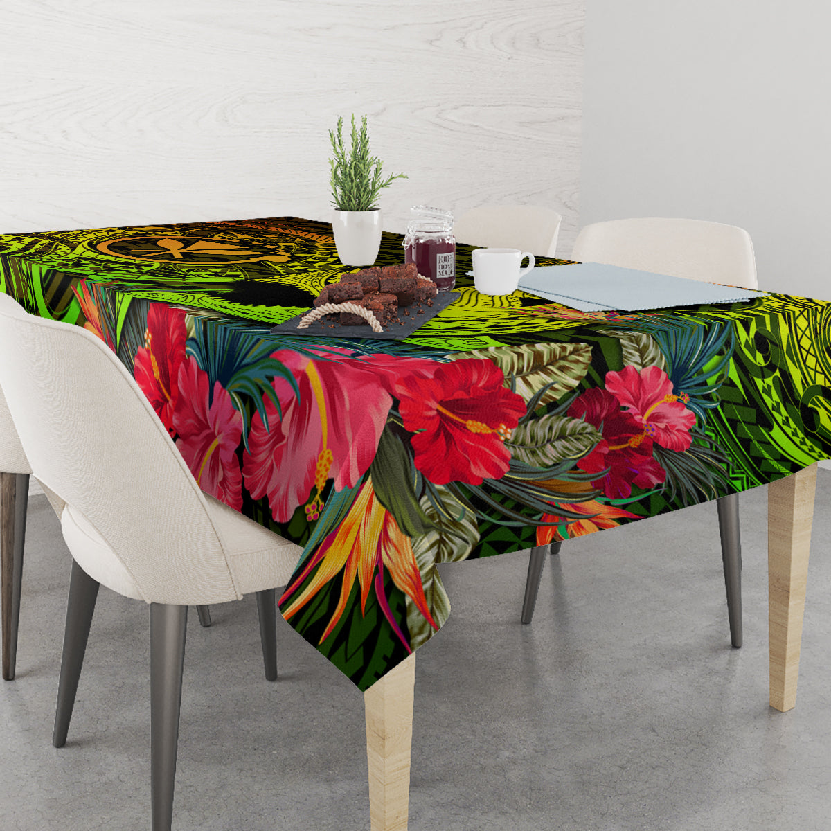 Hawaii Tablecloth Kanaka Map With Polynesian Shark Tattoo Reggae Unique LT14 - Polynesian Pride