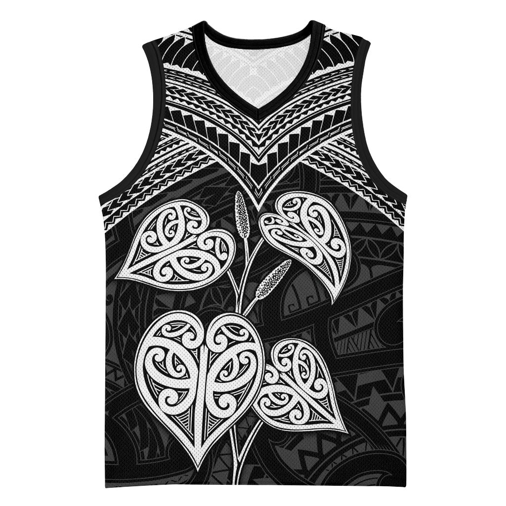 Black New Zealand Kawakawa Maori Ngaru Basketball Jersey LT14 Unisex Black - Polynesian Pride