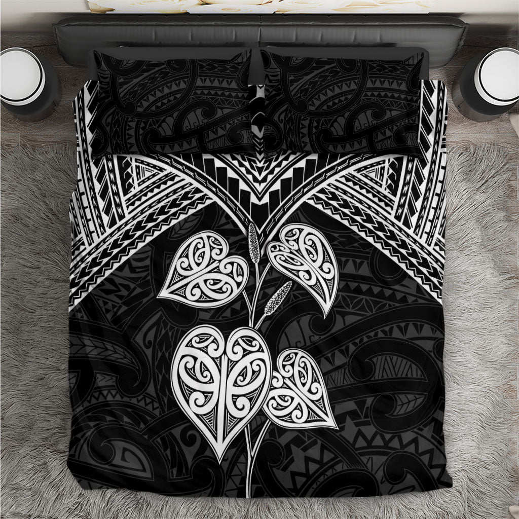 Black New Zealand Kawakawa Maori Ngaru Bedding Set LT14 Black - Polynesian Pride