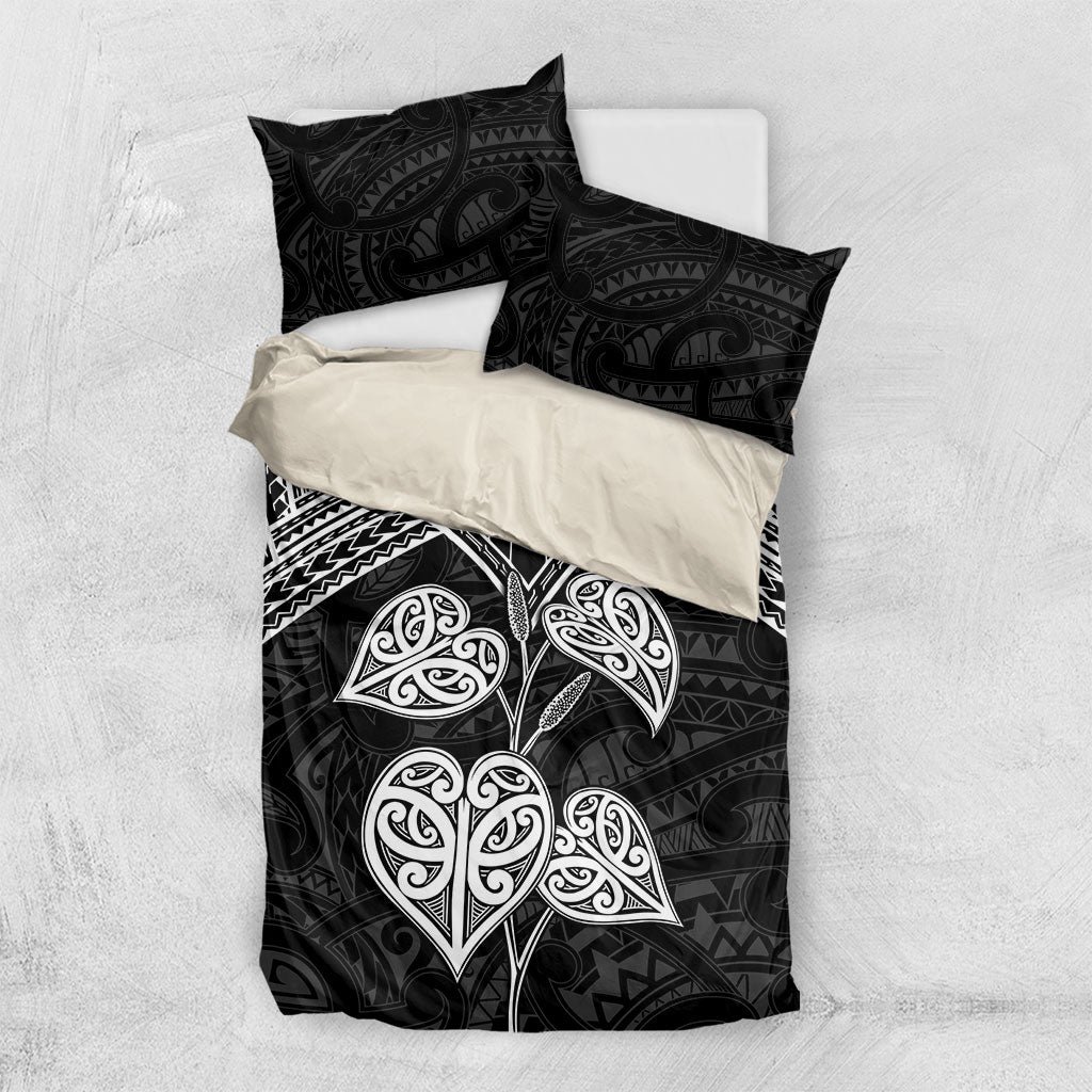Black New Zealand Kawakawa Maori Ngaru Bedding Set LT14 US Twin 172cm x 218cm Black - Polynesian Pride