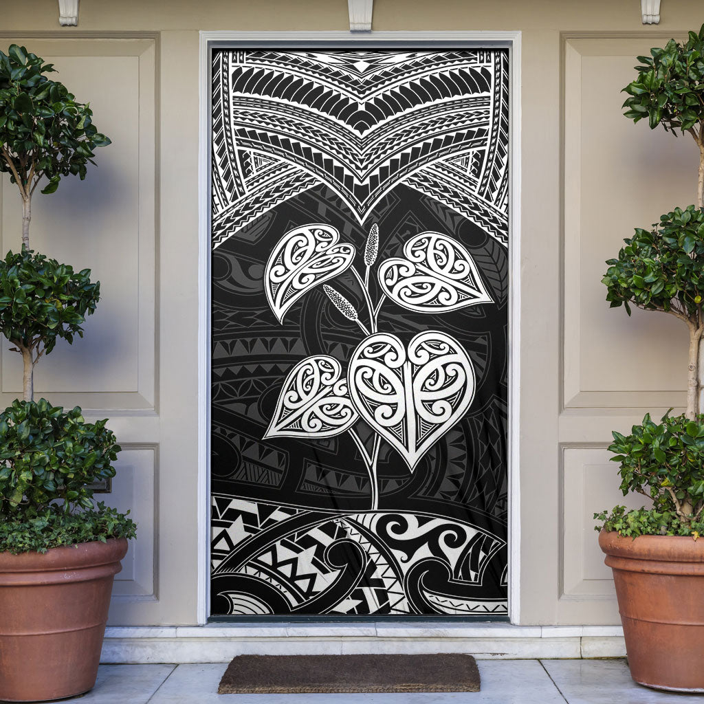 Black New Zealand Kawakawa Maori Ngaru Door Cover LT14 Black - Polynesian Pride