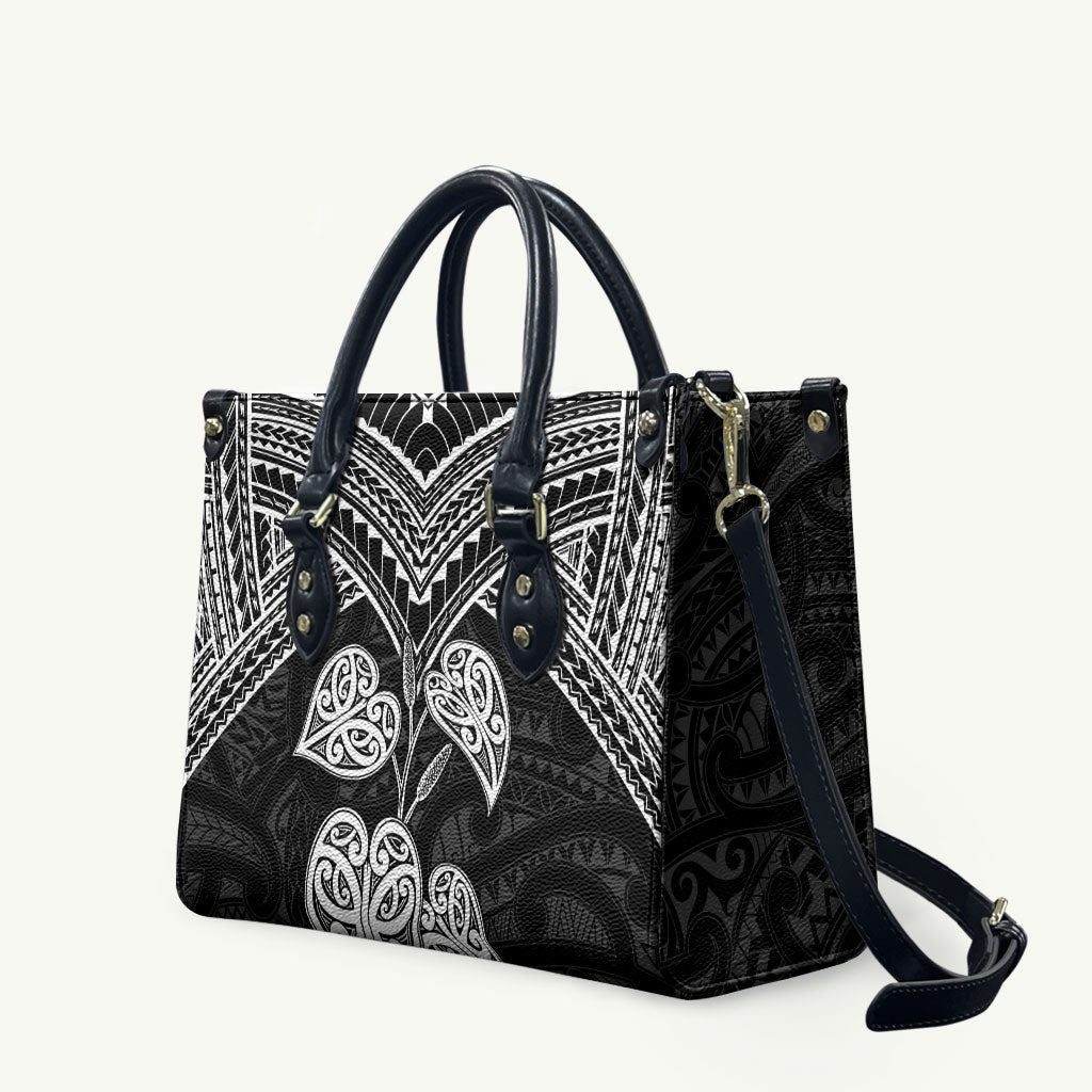 Black New Zealand Kawakawa Maori Ngaru Leather Bag LT14 Black - Polynesian Pride