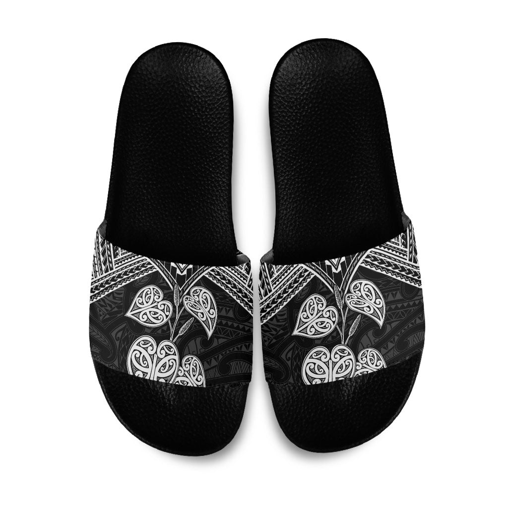Black New Zealand Kawakawa Maori Ngaru Slide Sandals LT14 Black - Polynesian Pride