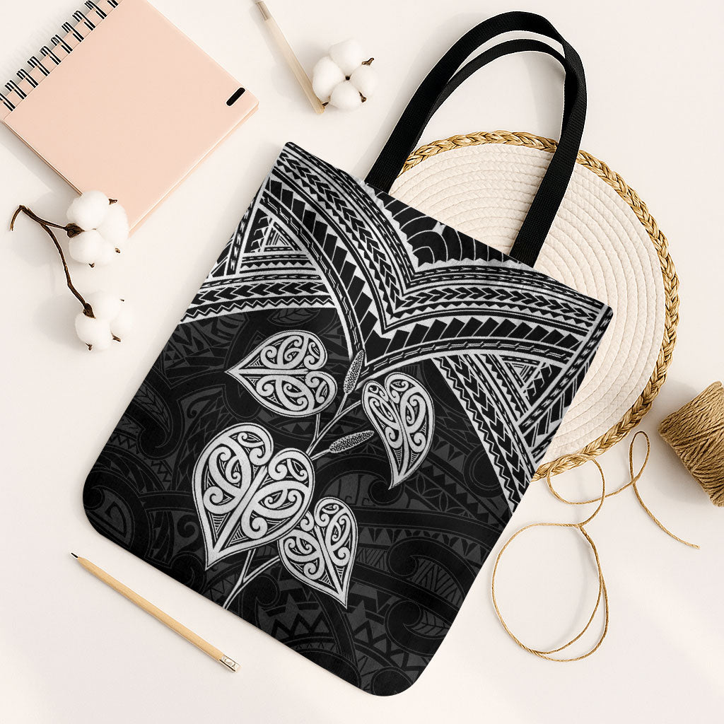 Black New Zealand Kawakawa Maori Ngaru Tote Bag LT14 Black Strap One Size Black - Polynesian Pride