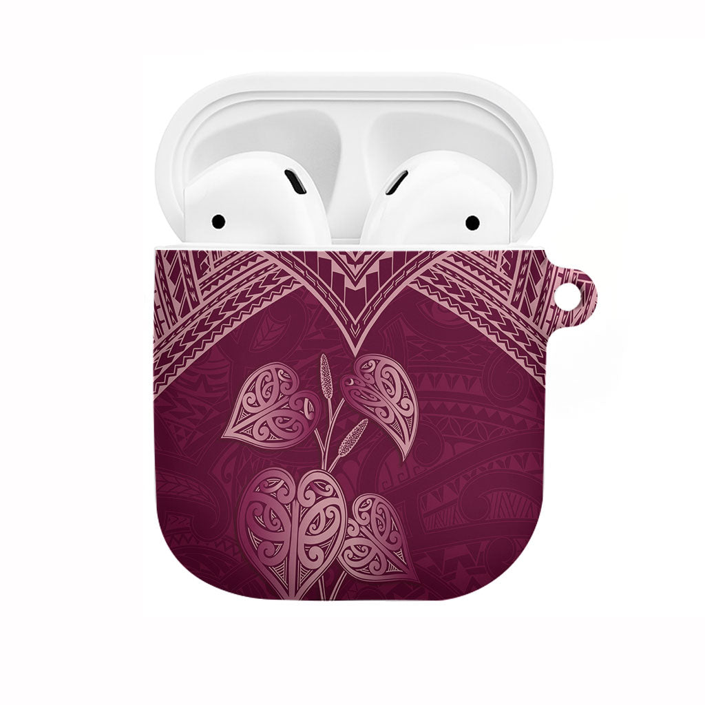Burgundy New Zealand Kawakawa Maori Ngaru AirPods Case LT14 Burgundy - Polynesian Pride
