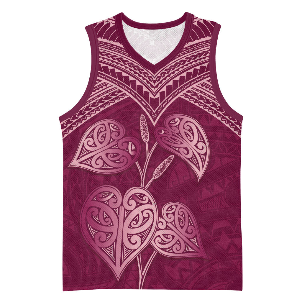 Burgundy New Zealand Kawakawa Maori Ngaru Basketball Jersey LT14 Unisex Burgundy - Polynesian Pride