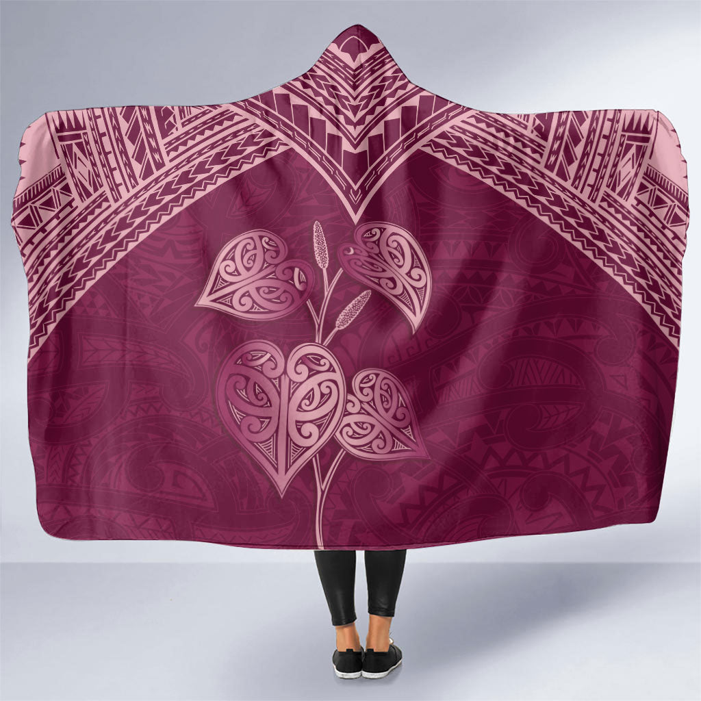 Burgundy New Zealand Kawakawa Maori Ngaru Hooded Blanket LT14 One Size Burgundy - Polynesian Pride