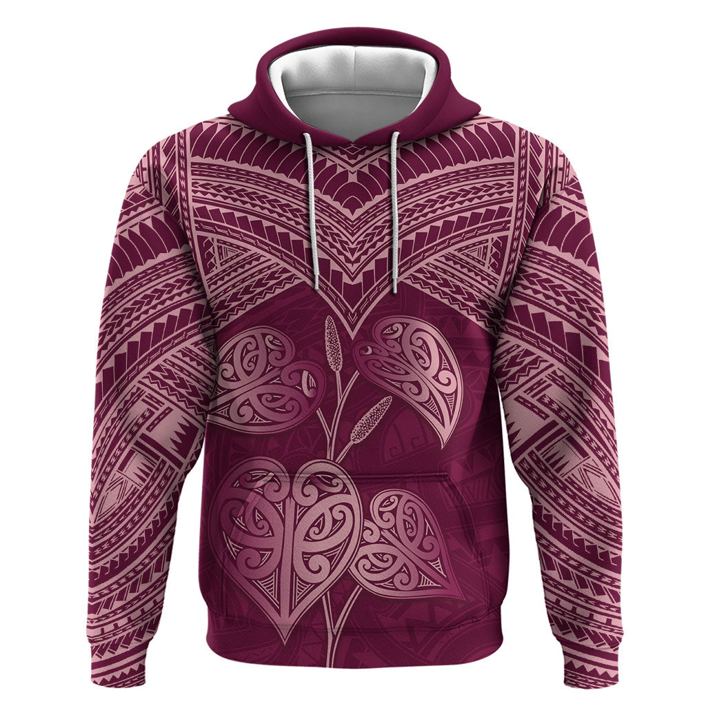 Burgundy New Zealand Kawakawa Maori Ngaru Hoodie LT14 Pullover Hoodie Burgundy - Polynesian Pride