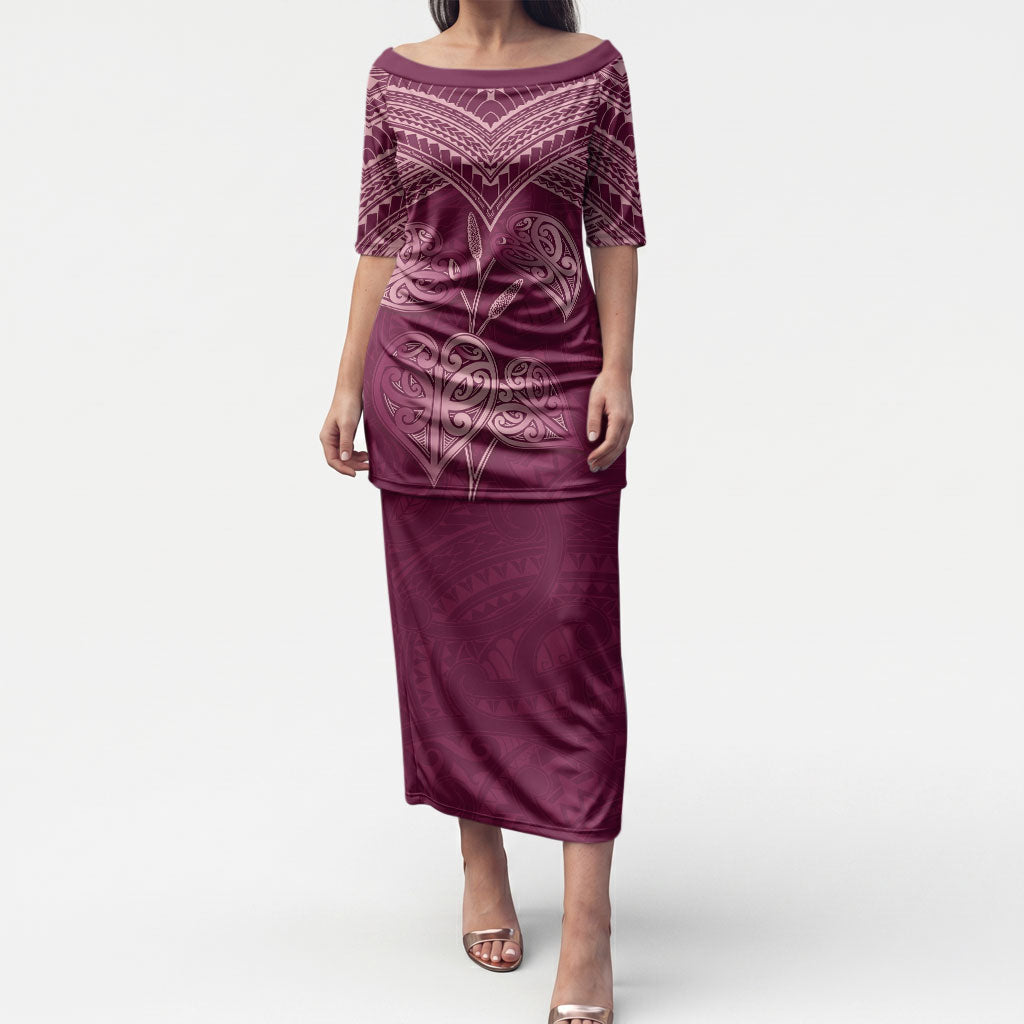 Burgundy New Zealand Kawakawa Maori Ngaru Puletasi LT14 Long Dress Burgundy - Polynesian Pride