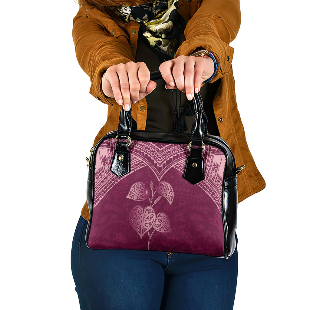 Burgundy New Zealand Kawakawa Maori Ngaru Shoulder Handbag LT14 One Size Burgundy - Polynesian Pride