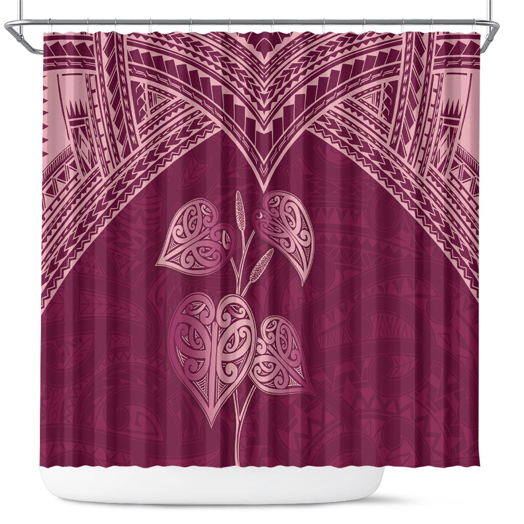 Burgundy New Zealand Kawakawa Maori Ngaru Shower Curtain LT14 Burgundy - Polynesian Pride