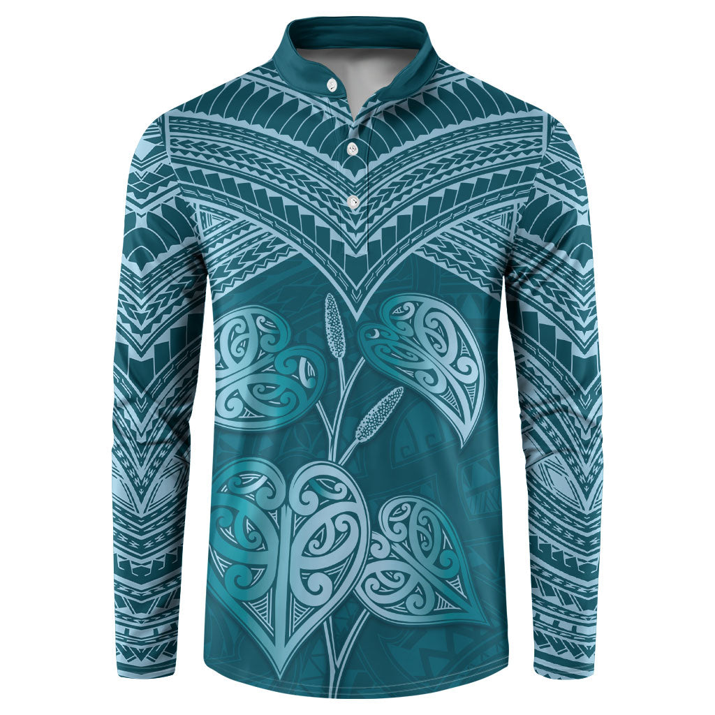 Cyan New Zealand Kawakawa Maori Ngaru Button Sweatshirt LT14 Cyan - Polynesian Pride
