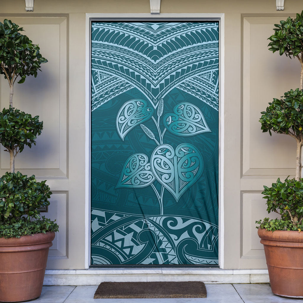 Cyan New Zealand Kawakawa Maori Ngaru Door Cover LT14 Cyan - Polynesian Pride
