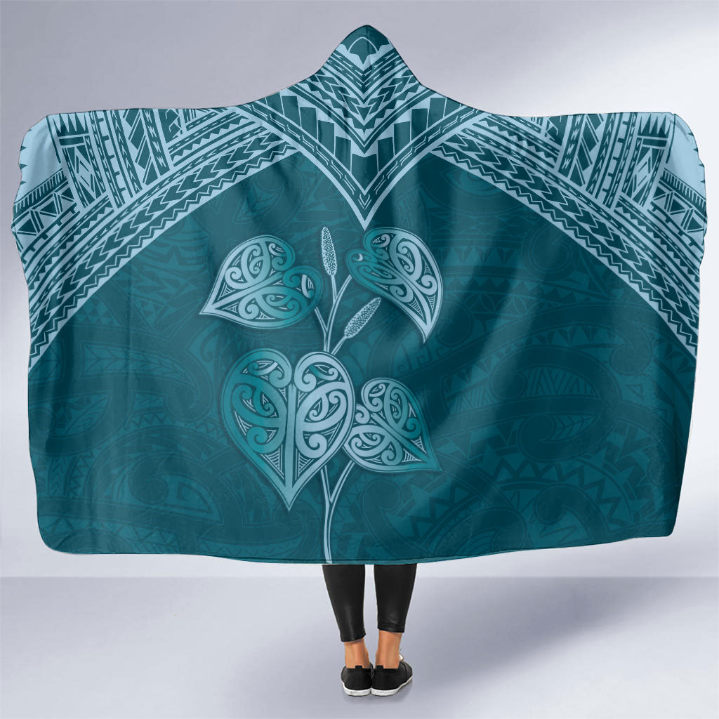 Cyan New Zealand Kawakawa Maori Ngaru Hooded Blanket LT14 One Size Cyan - Polynesian Pride