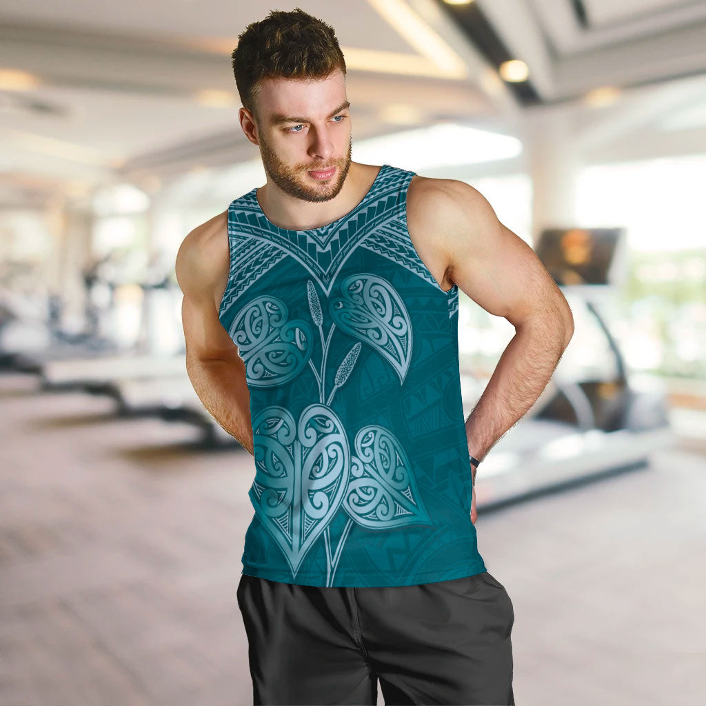 Cyan New Zealand Kawakawa Maori Ngaru Men Tank Top LT14 Cyan - Polynesian Pride
