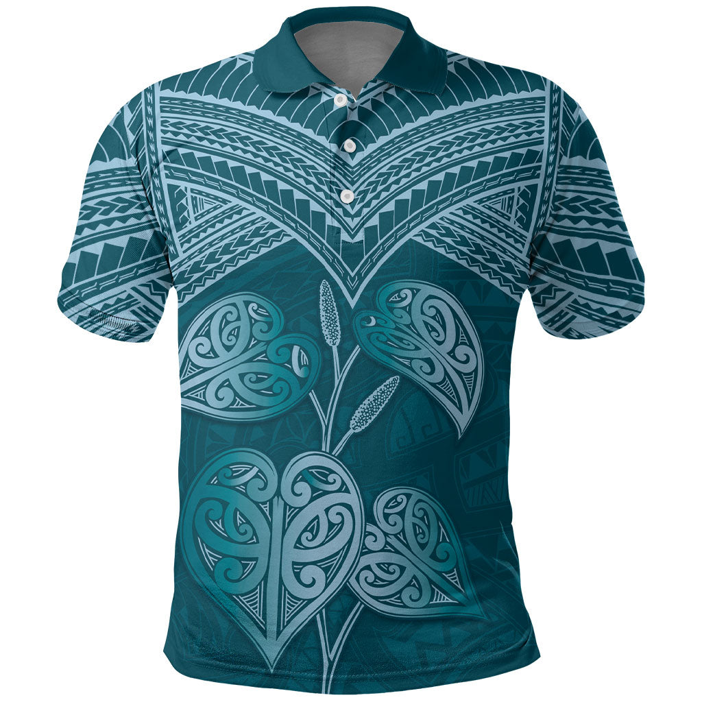 Cyan New Zealand Kawakawa Maori Ngaru Polo Shirt LT14 Cyan - Polynesian Pride