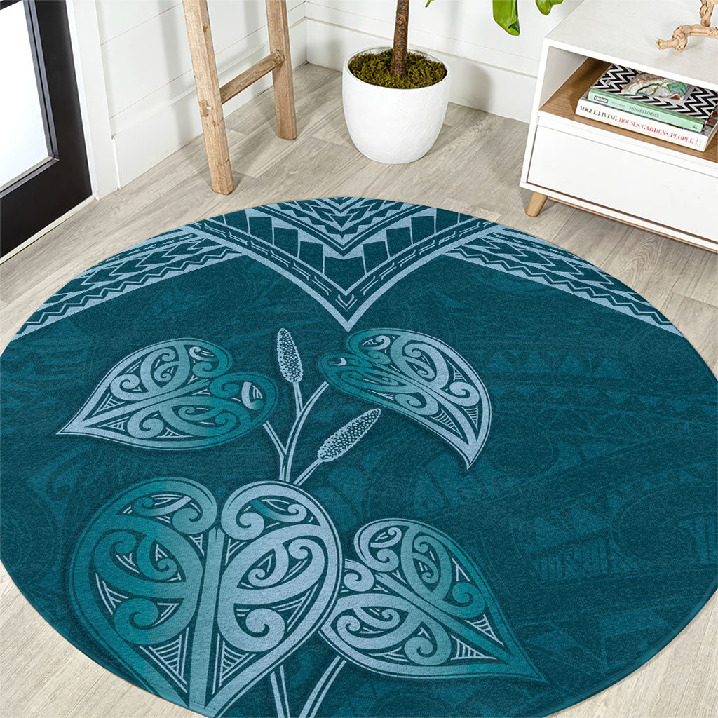Cyan New Zealand Kawakawa Maori Ngaru Round Carpet LT14 Cyan - Polynesian Pride