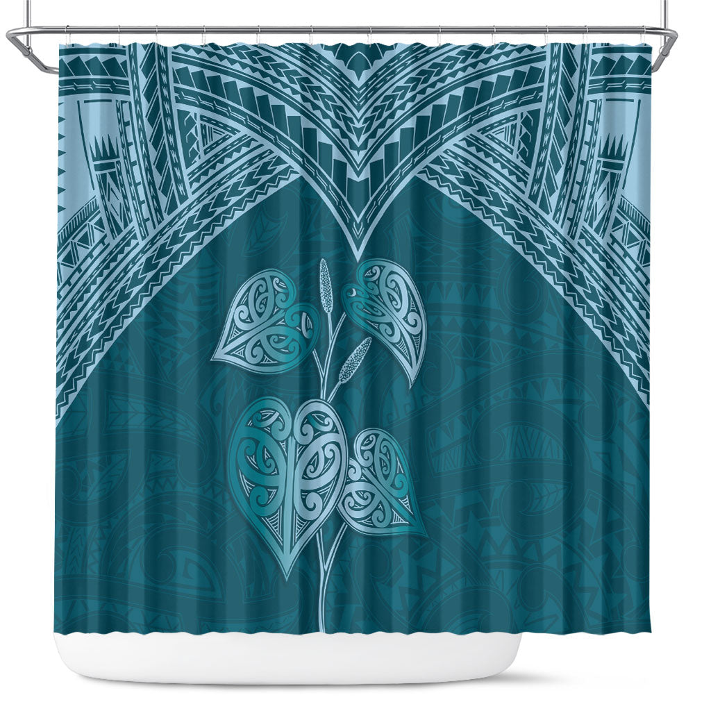 Cyan New Zealand Kawakawa Maori Ngaru Shower Curtain LT14 Cyan - Polynesian Pride