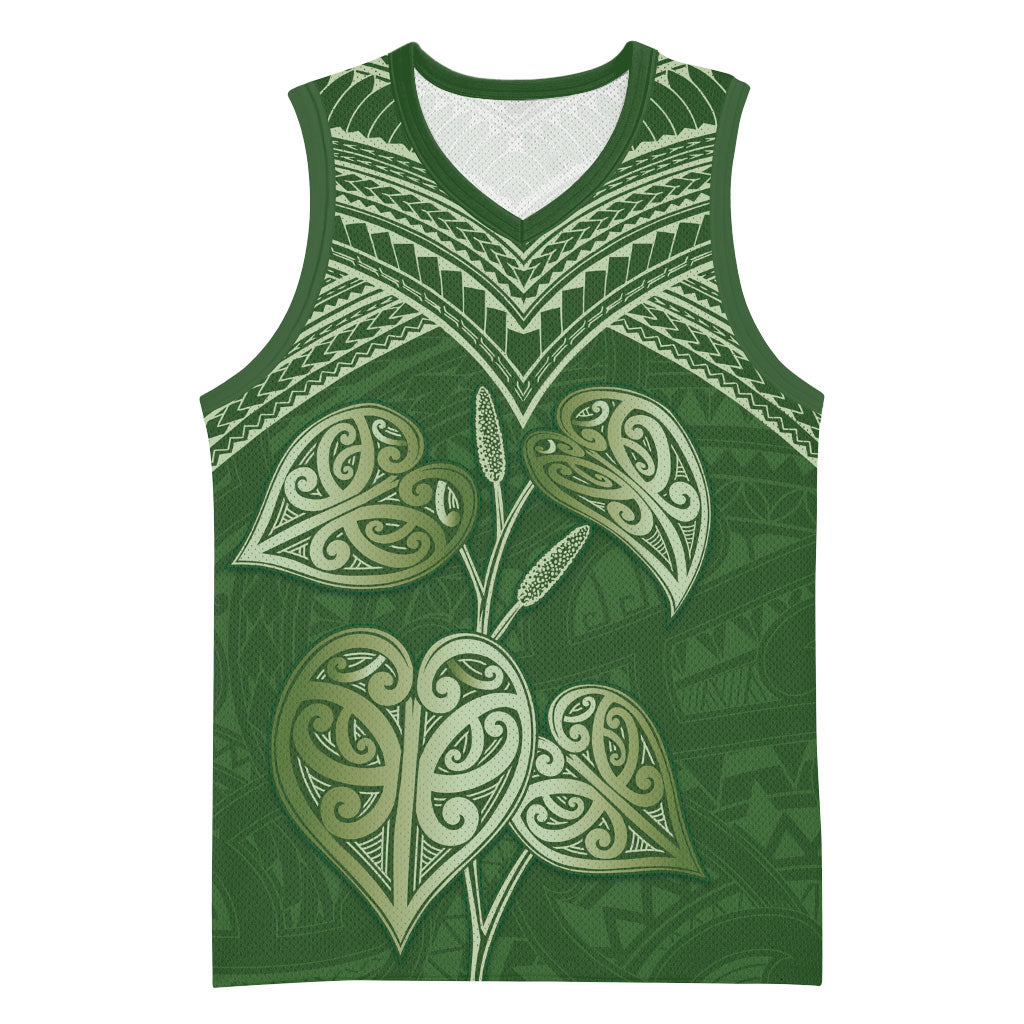 Green New Zealand Kawakawa Maori Ngaru Basketball Jersey LT14 Unisex Green - Polynesian Pride
