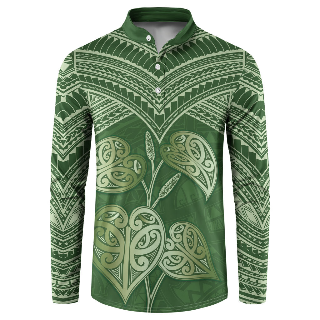 Green New Zealand Kawakawa Maori Ngaru Button Sweatshirt LT14 Green - Polynesian Pride