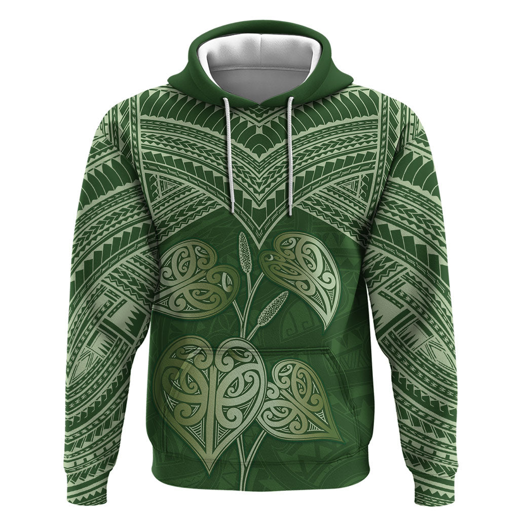 Green New Zealand Kawakawa Maori Ngaru Hoodie LT14 Pullover Hoodie Green - Polynesian Pride
