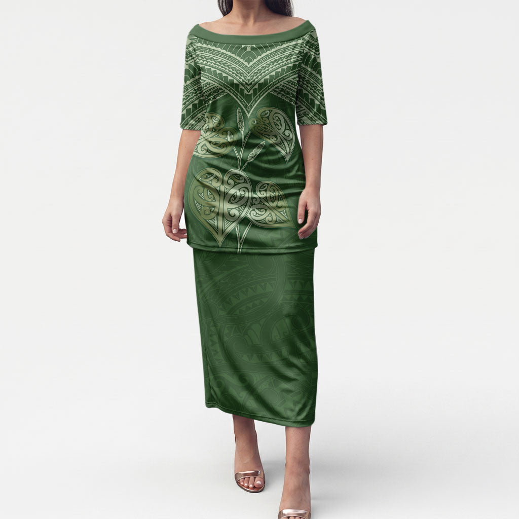 Green New Zealand Kawakawa Maori Ngaru Puletasi LT14 Long Dress Green - Polynesian Pride