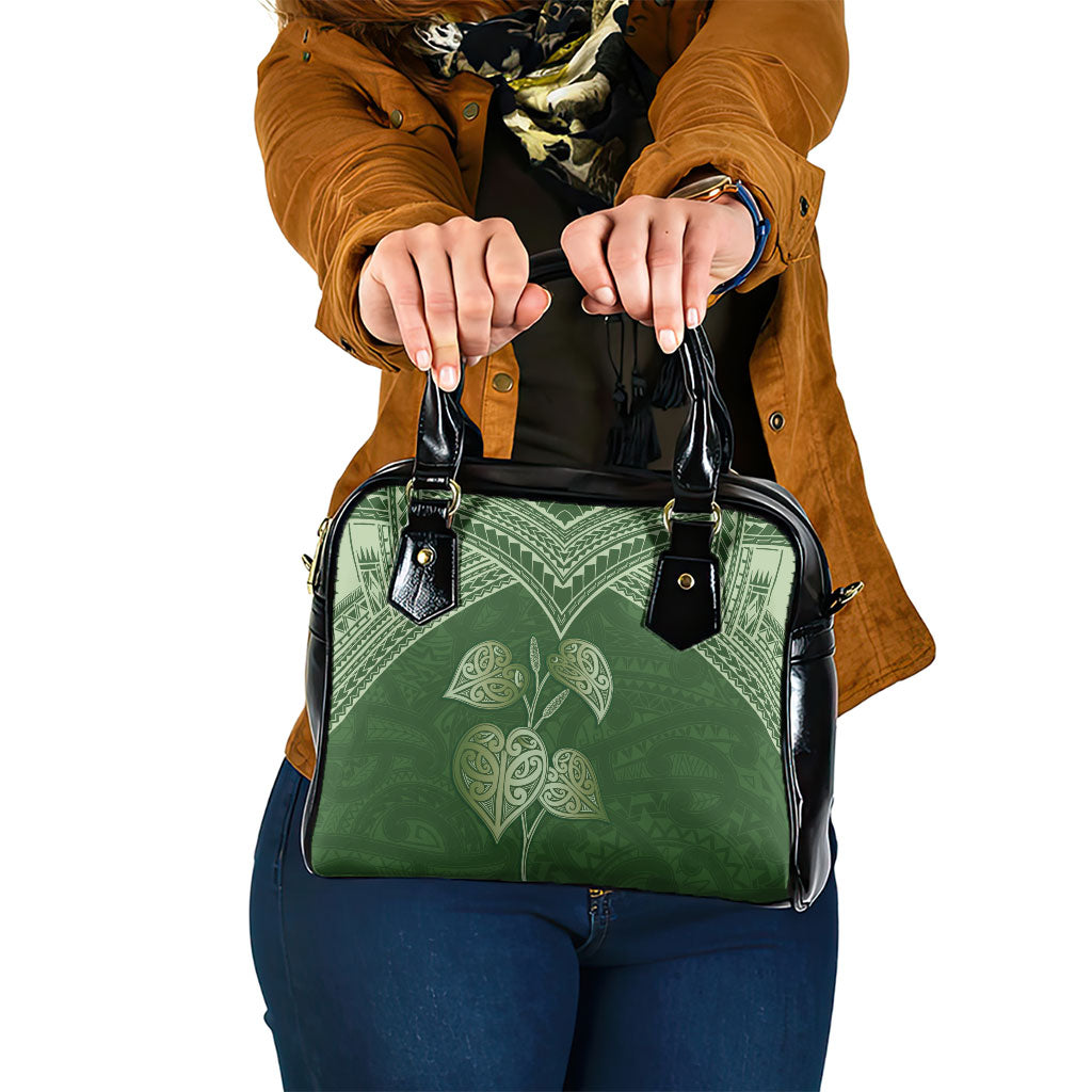 Green New Zealand Kawakawa Maori Ngaru Shoulder Handbag LT14 One Size Green - Polynesian Pride