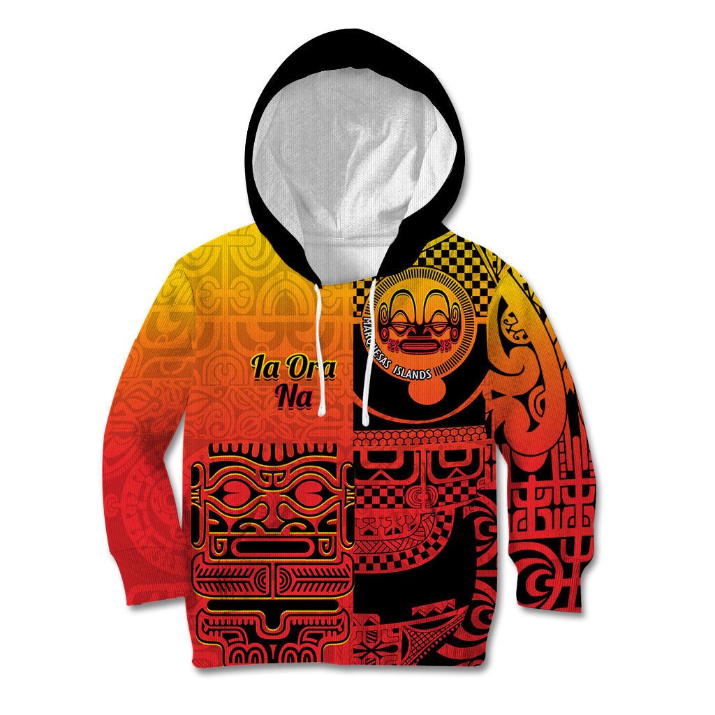 Personalised Ia Ora Na Marquesas Islands Kid Hoodie Mata Tiki Marquesan Tattoo LT14 Hoodie Red - Polynesian Pride