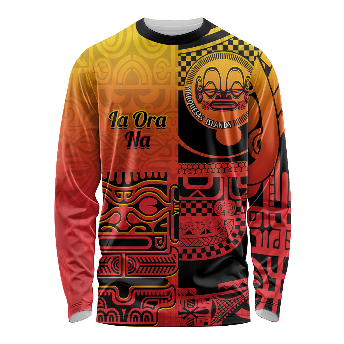 Personalised Ia Ora Na Marquesas Islands Long Sleeve Shirt Mata Tiki Marquesan Tattoo LT14 Unisex Red - Polynesian Pride