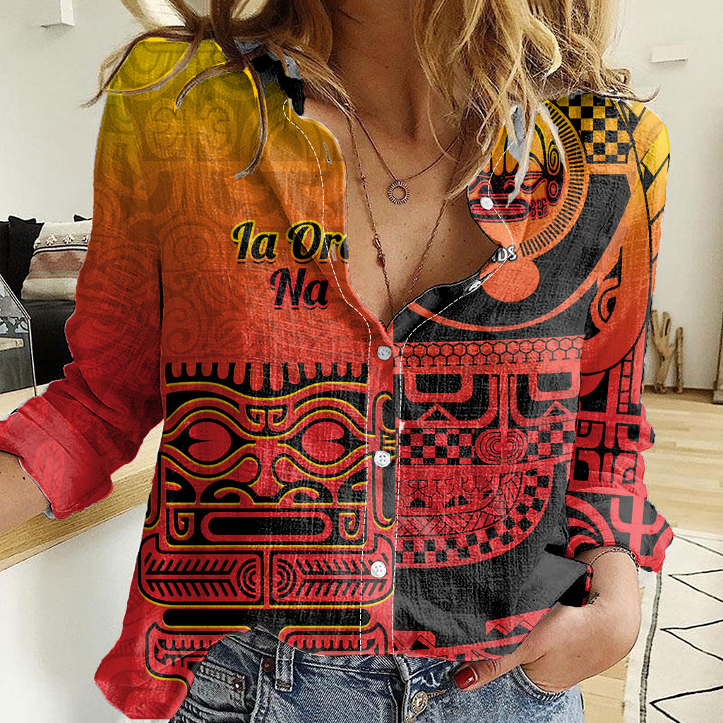 Personalised Ia Ora Na Marquesas Islands Women Casual Shirt Mata Tiki Marquesan Tattoo LT14 Female Red - Polynesian Pride