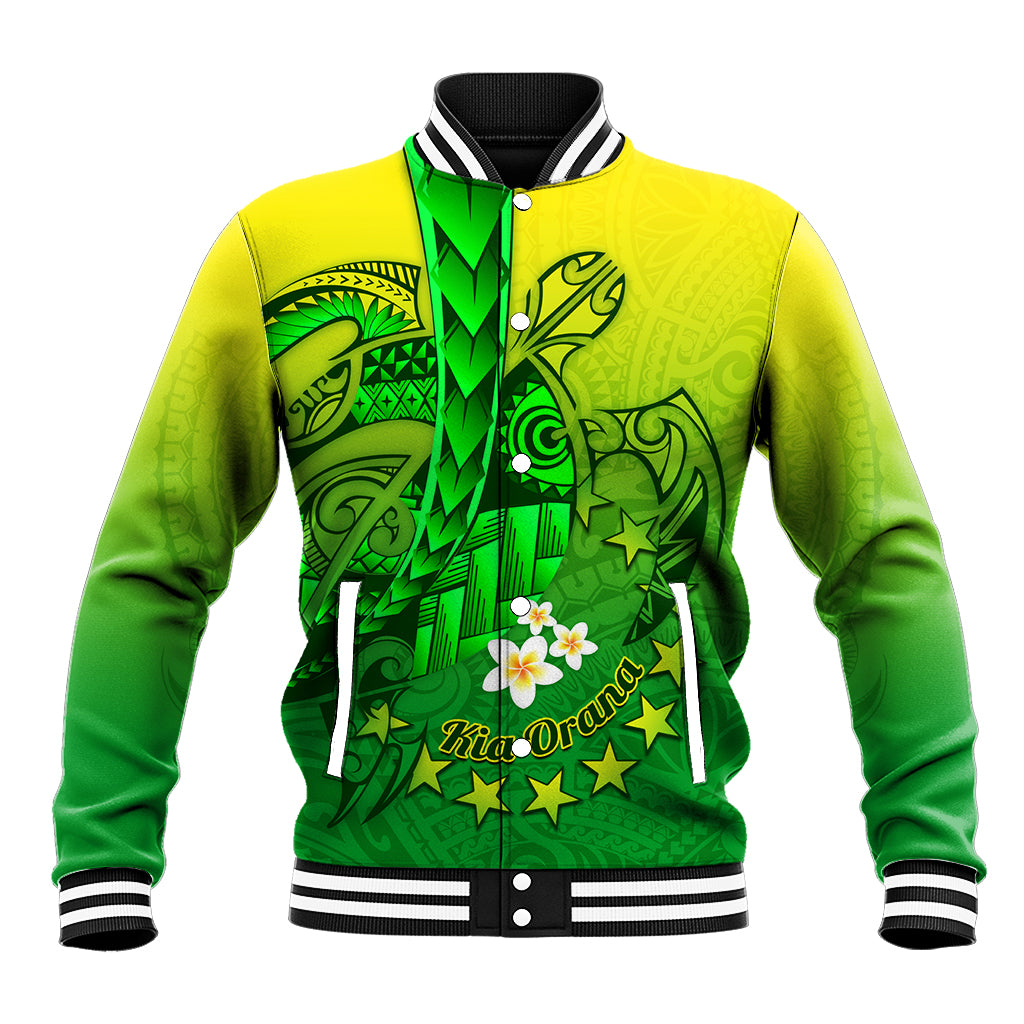 Kia Orana Cook Islands Baseball Jacket Kuki Airani Tattoo Pattern With Sea Turtle LT14 Unisex Green - Polynesian Pride